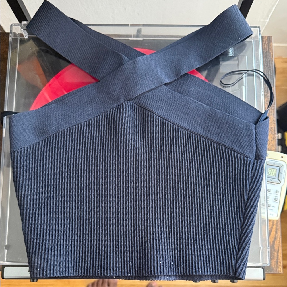 Aritzia Deep Blue Ribbed Cross-Back Top